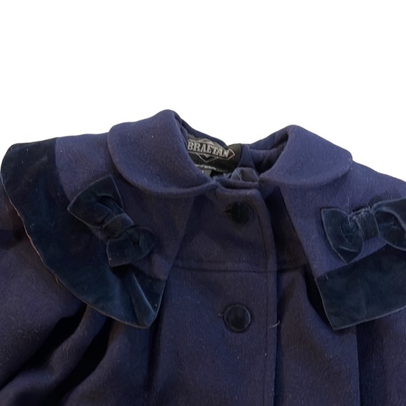 NWOT Braetan Girls Navy Wool Velvet Trim Winter Dress Coat and Hat SZ 4 - Picture 4 of 9